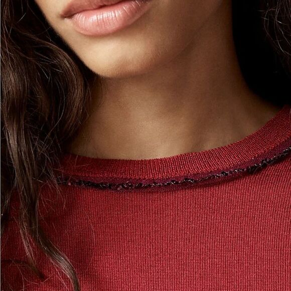 J Crew Carolyn embellished fitted crewneck sweater in merino wool Large Burgundy - Picture 4 of 11